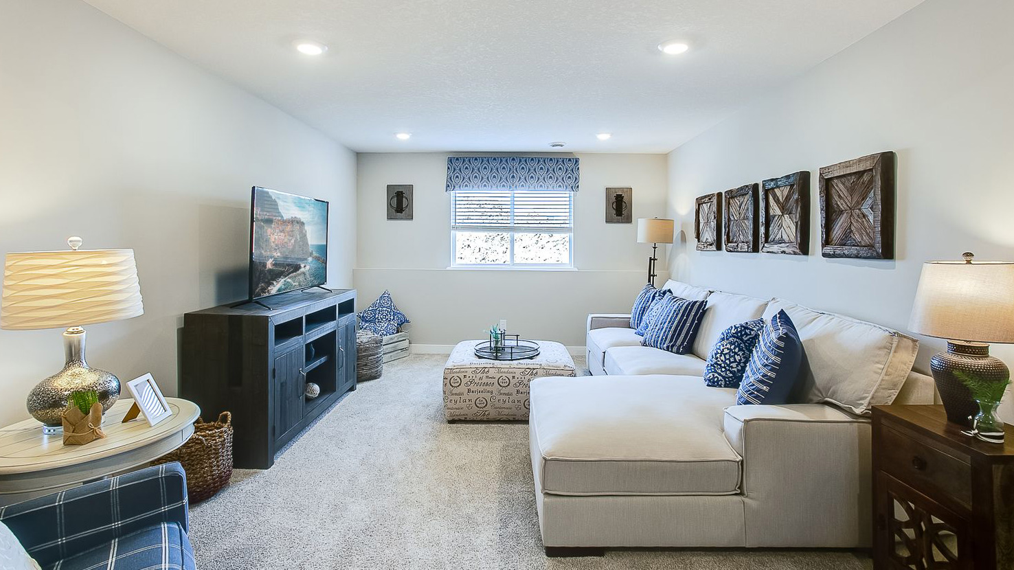 Finished lower level family room.