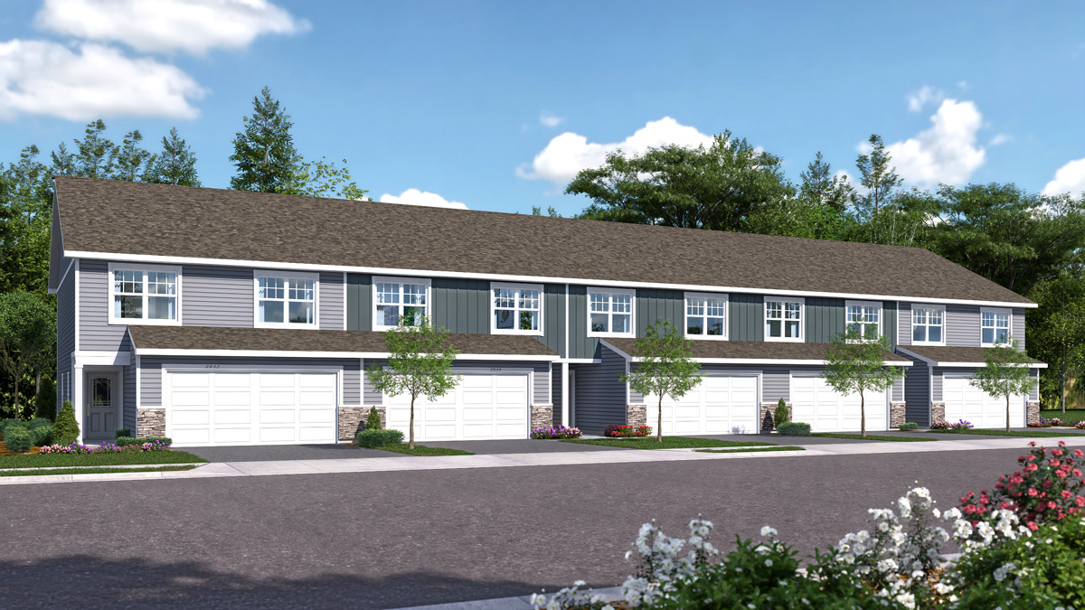 Rendering of three-bedroom new construction townhomes.