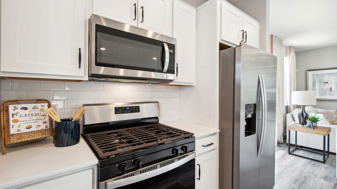 View of stainless steel Whirlpool kitchen appliances