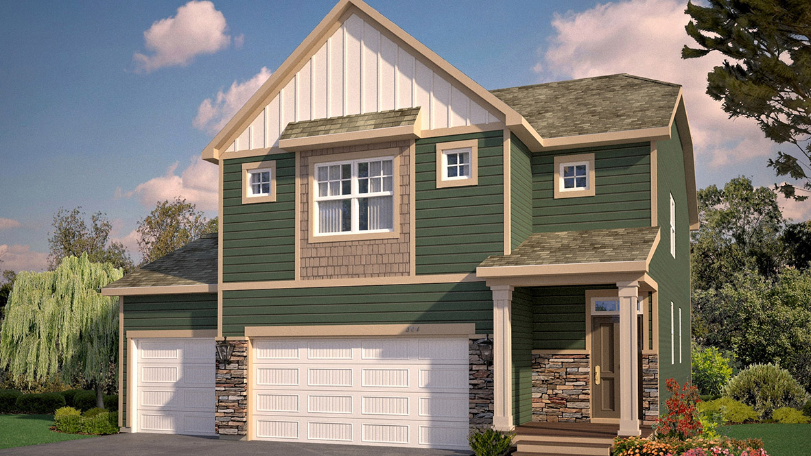 Rendering of the Elder Prairie elevation with a three-car garage