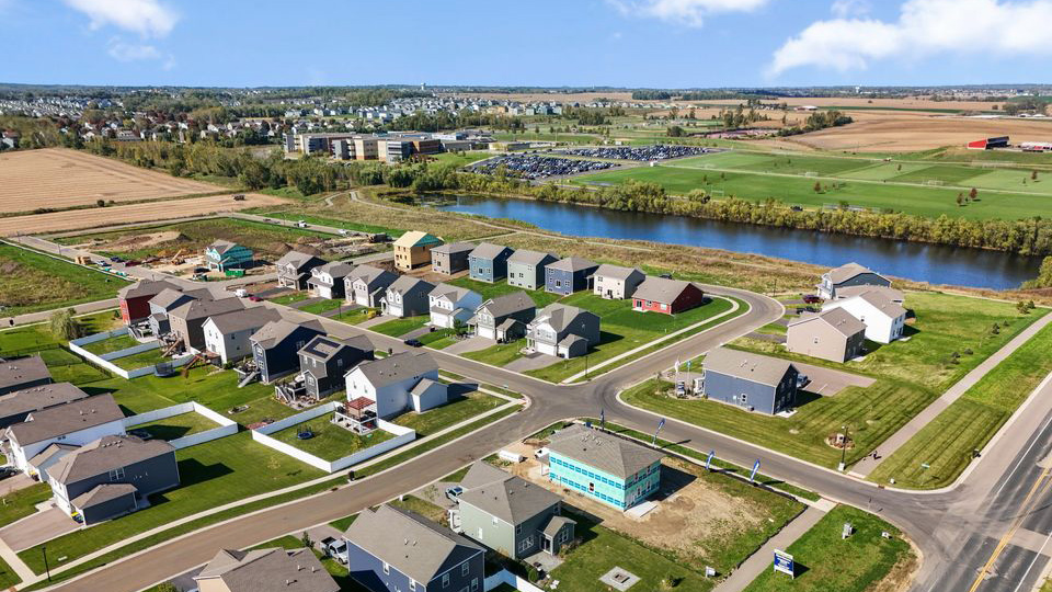 Aerial photos of homes for sale in Whispering Fields in Farmington, Minnesota.