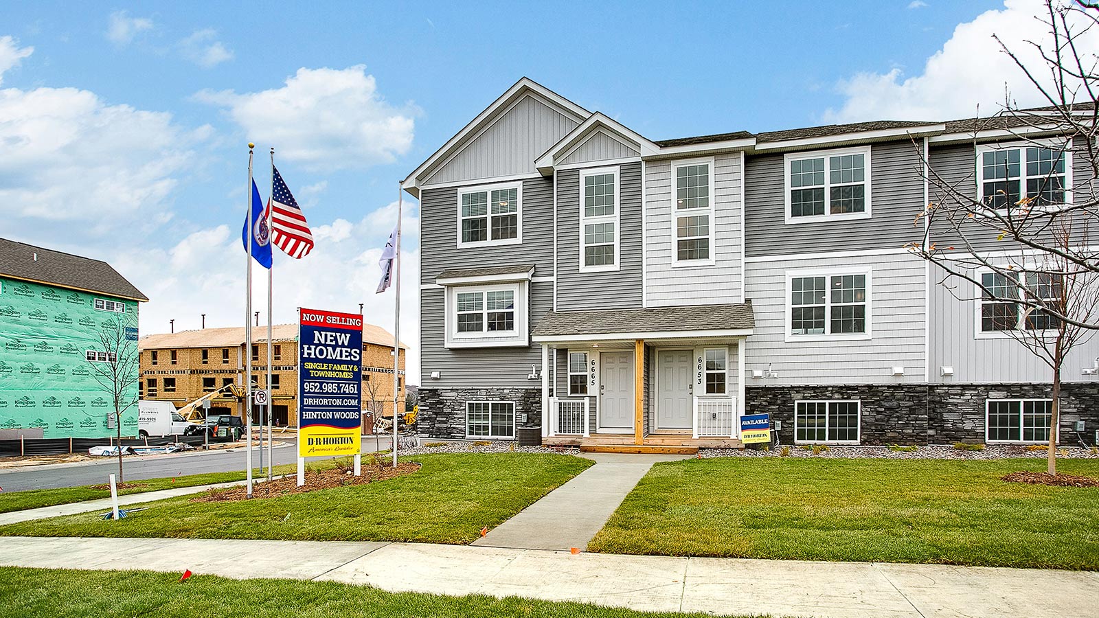 Street view of townhomes at Hinton Woods by D.R. Horton