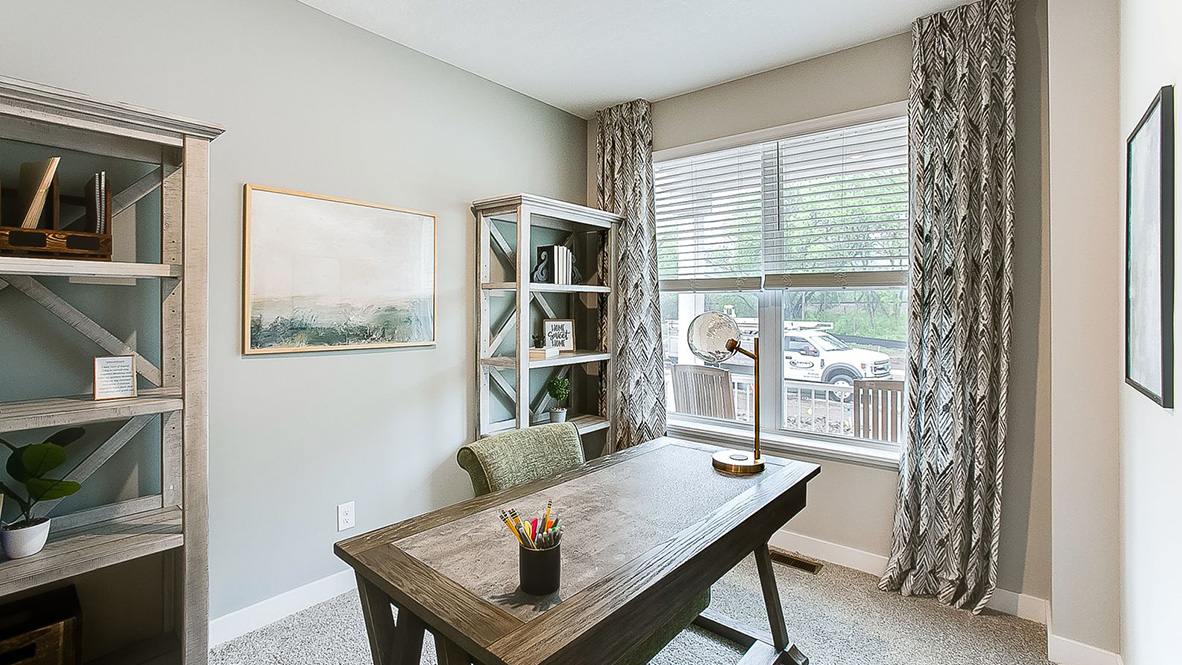 Main level study room with street view.