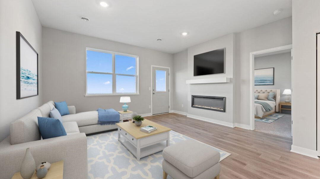 Sawyer living room and electric fireplace