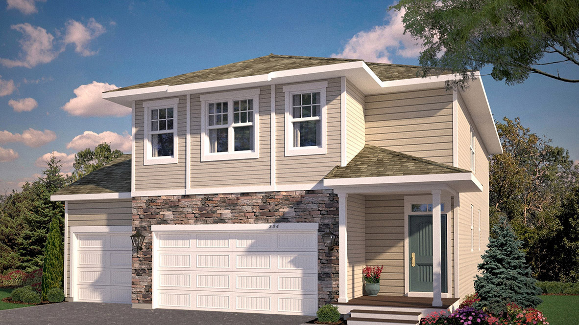 Rendering of Eldorado Heartland Cottage elevation with three-car garage