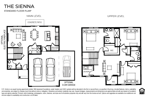 Sienna floor plan on a slab on grade home site.