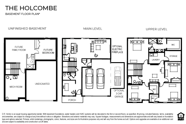 The holcombe floor plan on a basement home site.