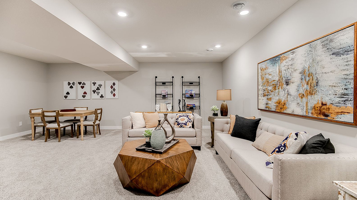 Finished lower level with living space.