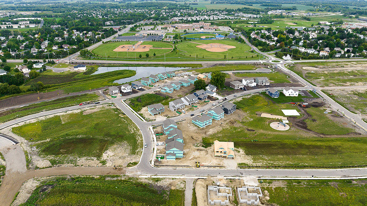 Aerial photos of Fields of Waconia homes.