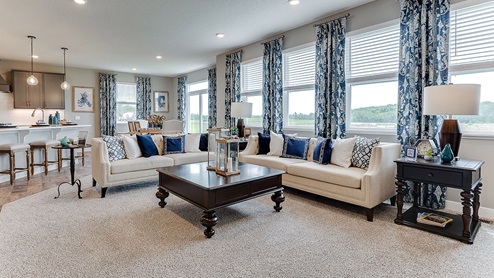 Beautiful family room with a lot of light through the windows.