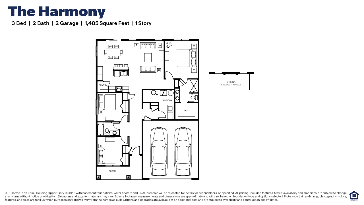 Harmony floor plan on a slab on grade basement.