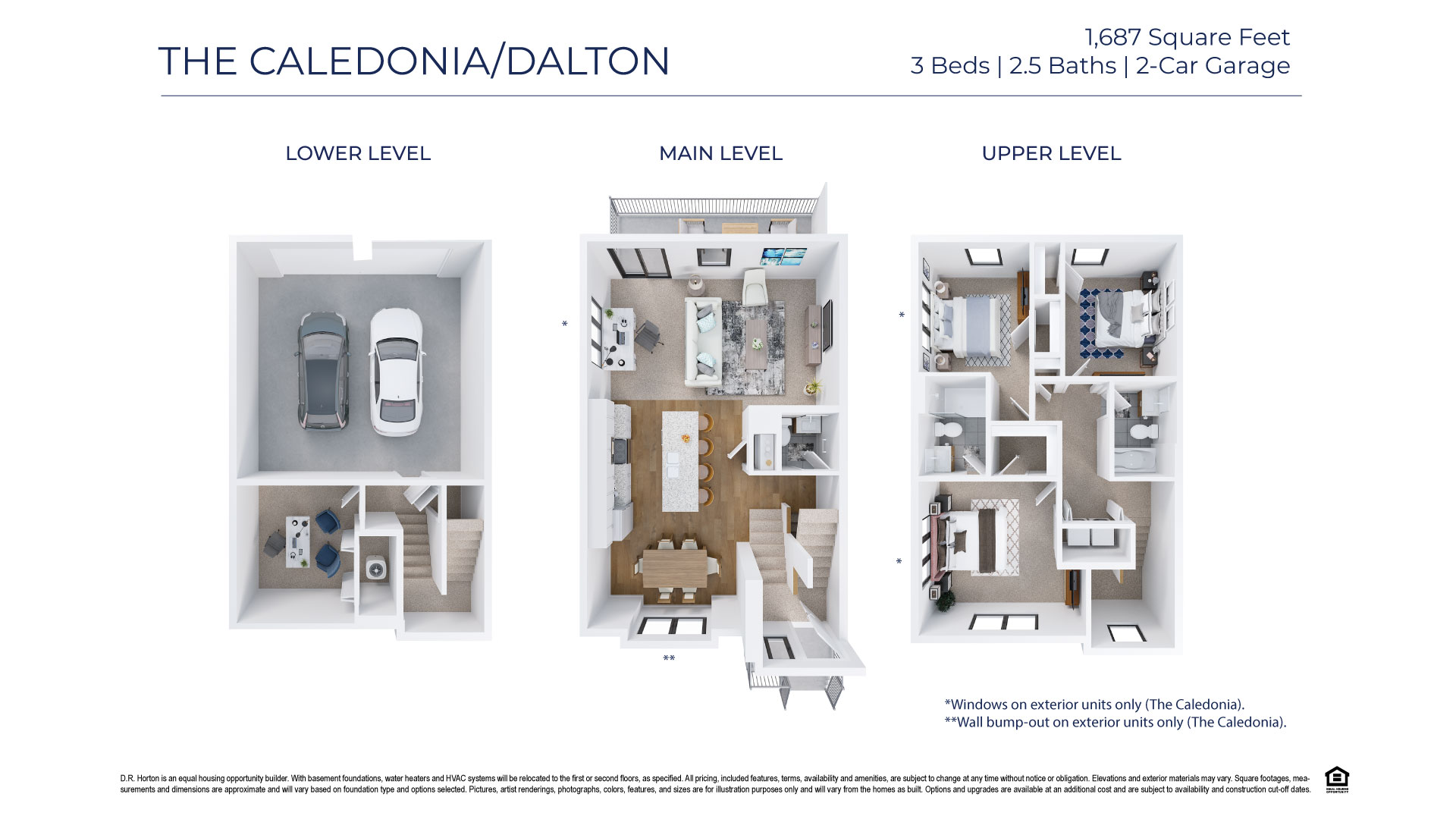 3-dimensional view of Caledonia and Dalton floor plans.