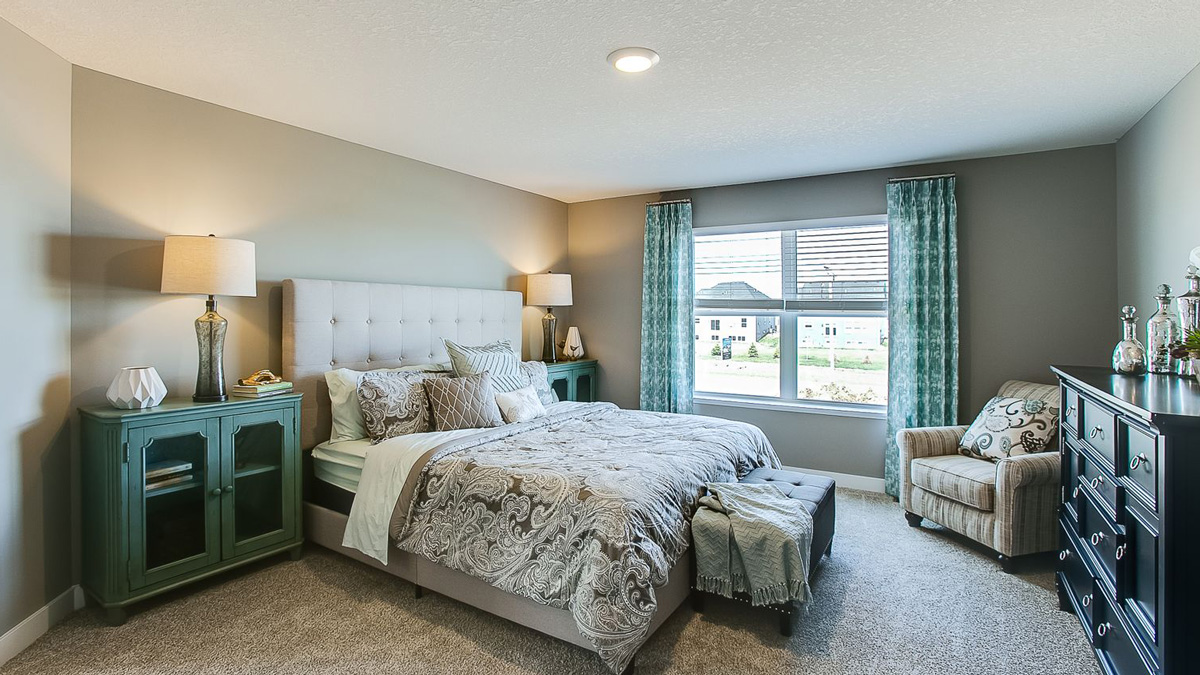 Bedroom suite with dual walk in closets and private bathroom.