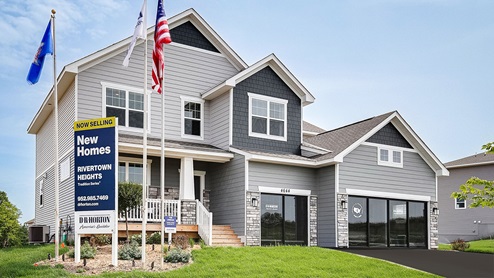 Northern craftsman style exterior on the Jordan floor plan model home in Chaska, Minnesota.