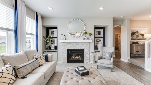 family room with gas fireplace