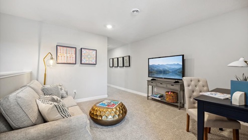 Upper level loft of the Elm floor plan.