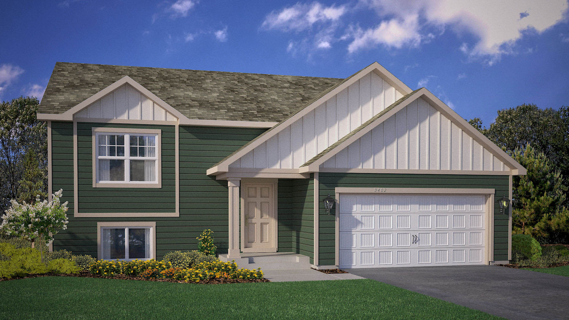 Rendering of Dallas Heartland Cottage elevation with stone