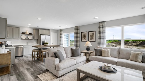 The duet has an open main level family room and kitchen.