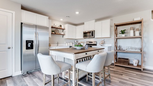 The duet kitchen shown with white cabinets.