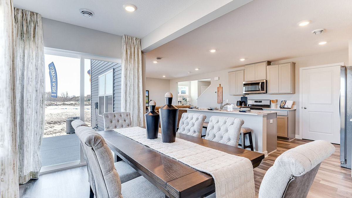 Dinette bumpout staged with a six-person dining table.