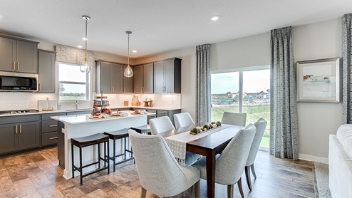 The signature kitchen option is shown in the Jordan model home.