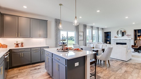 View of the family room from the kitchen.