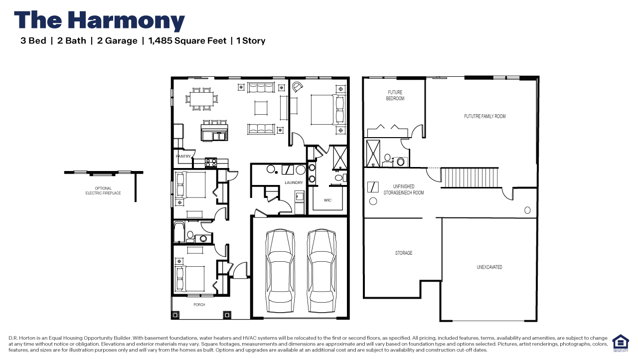Harmony floor plan with an unfinished lower level.