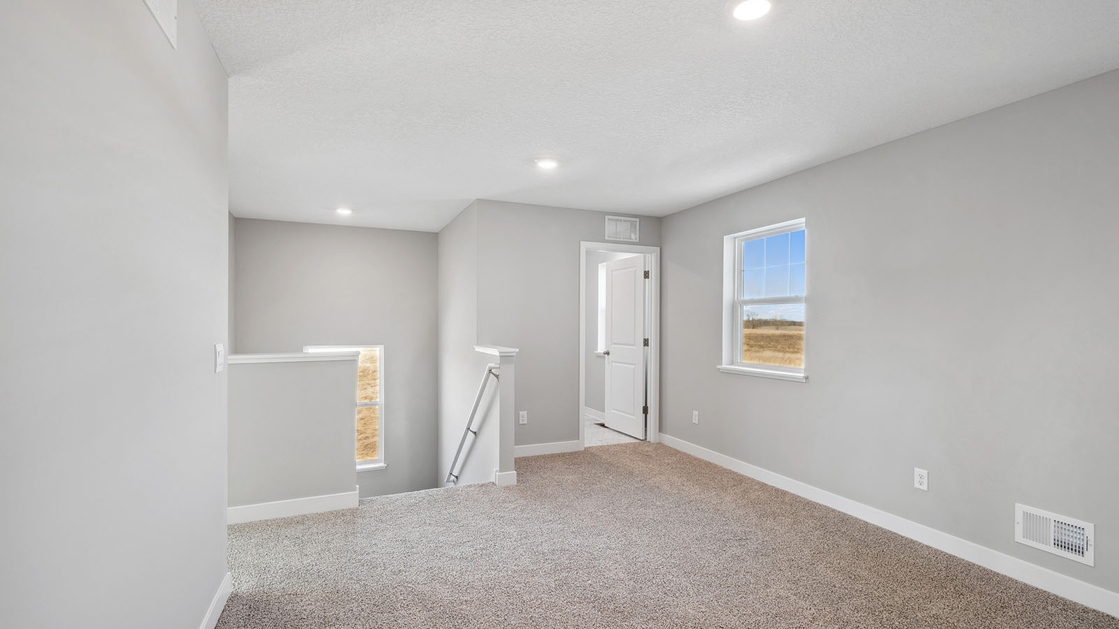 Loft, upstairs access layout includes open sightlines to shared space and rooms, Harvest View