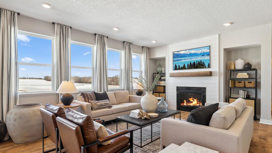 Spacious family room with gas fireplace.
