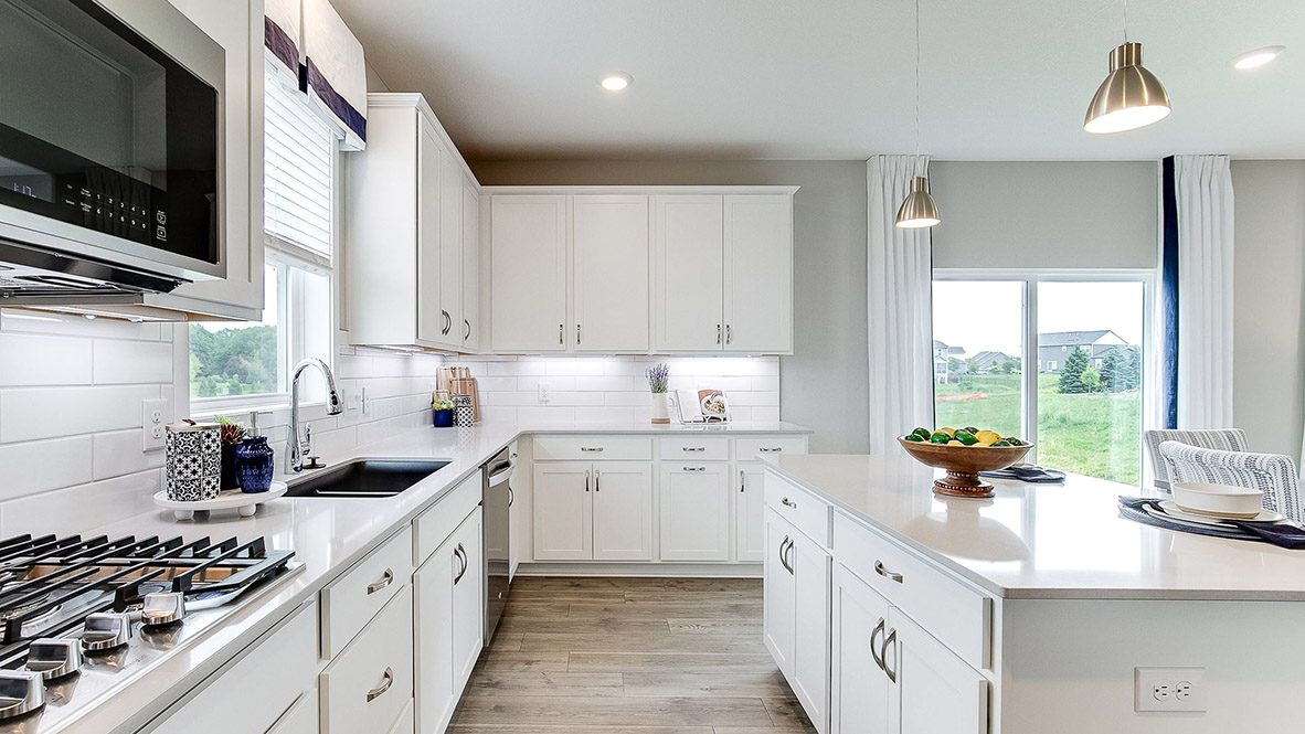 Side view of counters and island