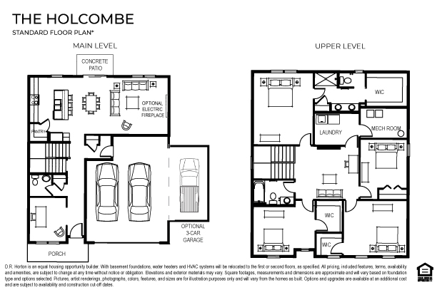 The holcombe floor plan on a slab on grade site.