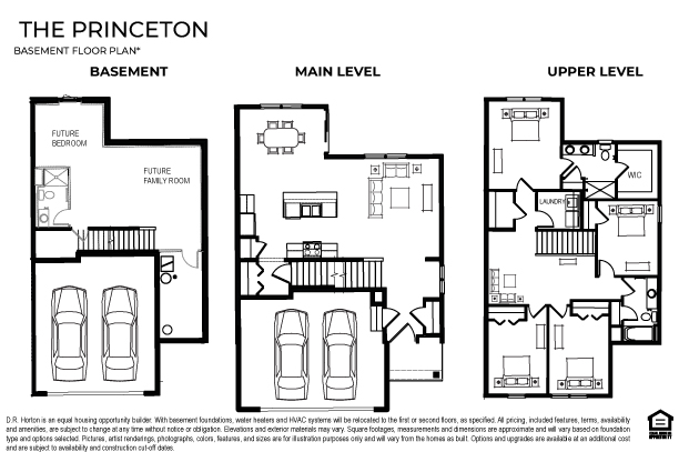 Princeton floor plan with a lower level basement.