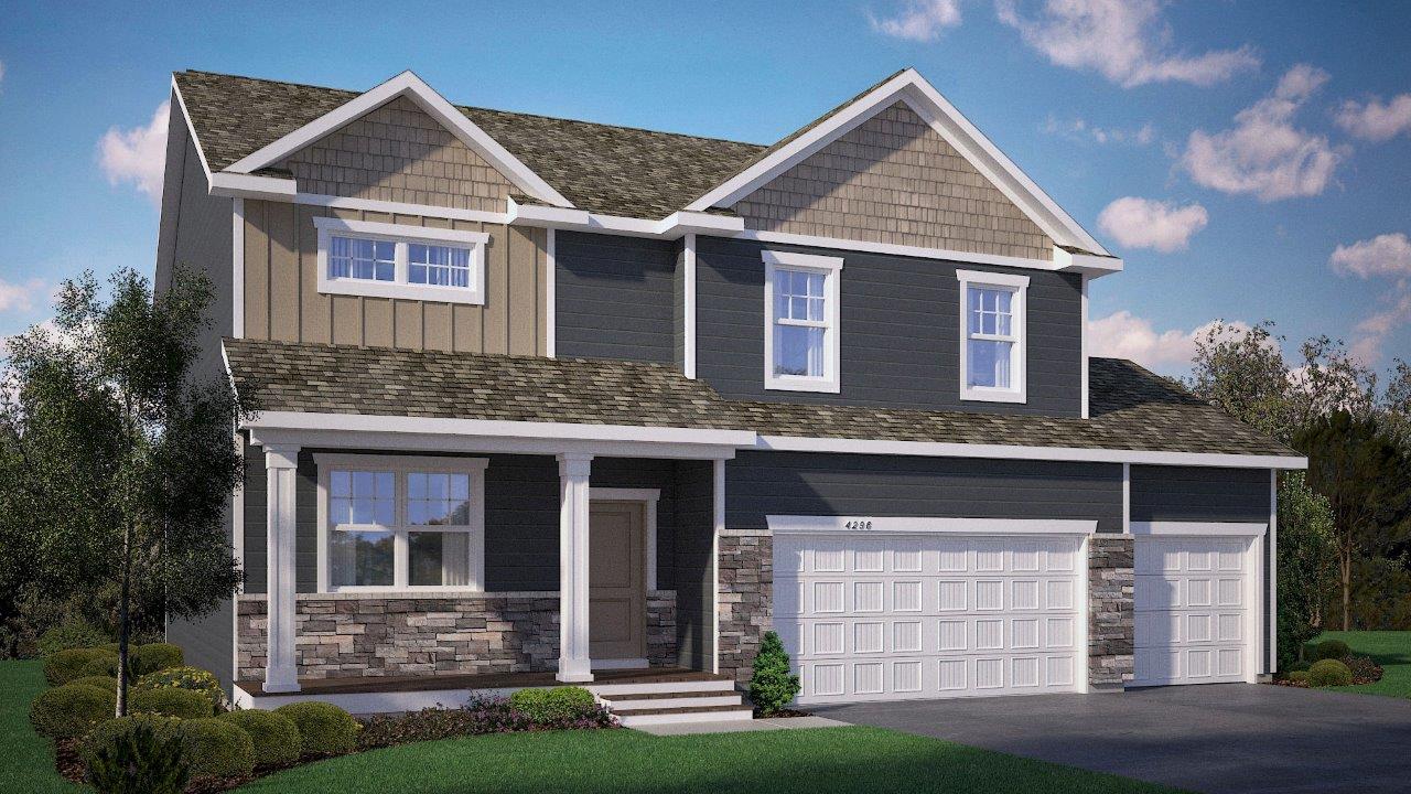 Rendering of Henry Northern Craftsman elevation with 3 car garage