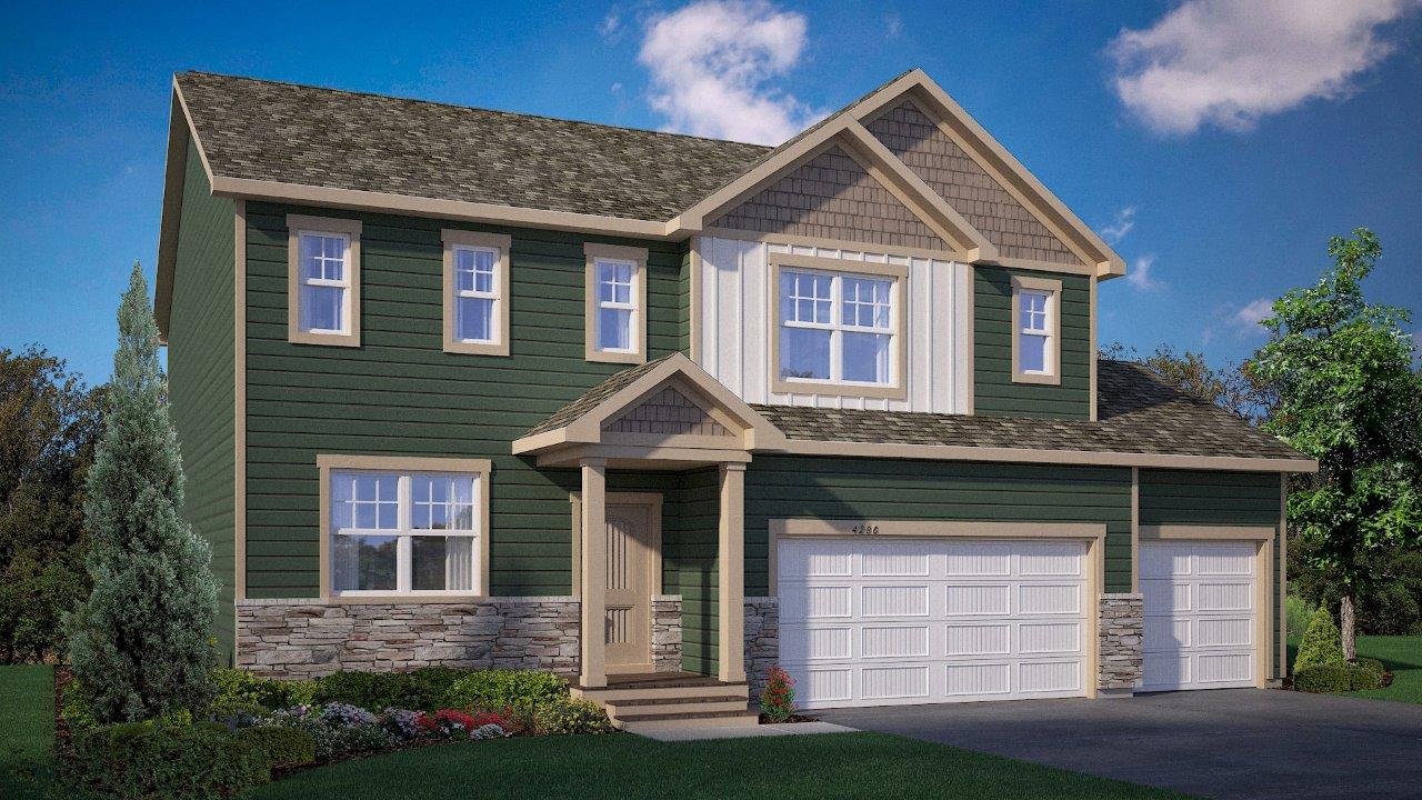 Rendering of Henry Heartland Cottageelevation with 3 car garage