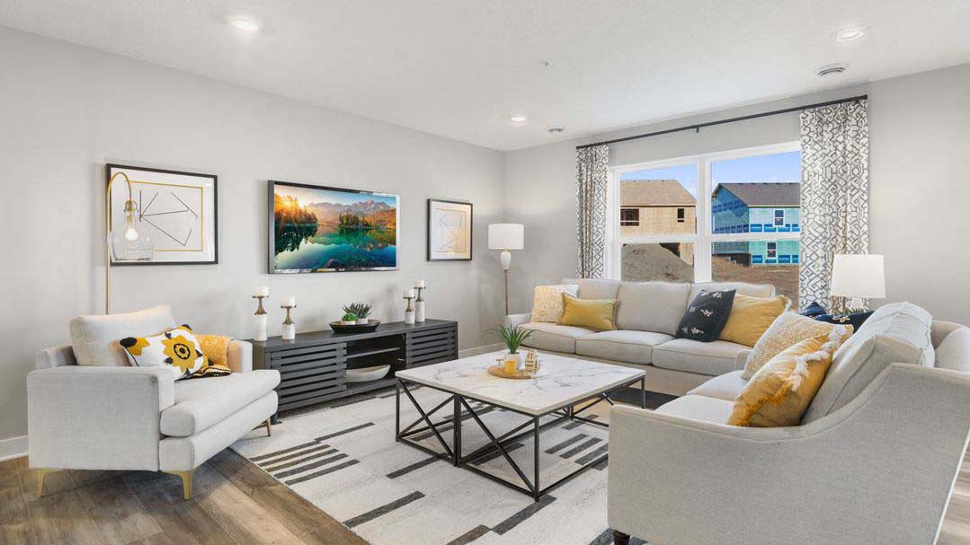 Living room area on open concept main level.