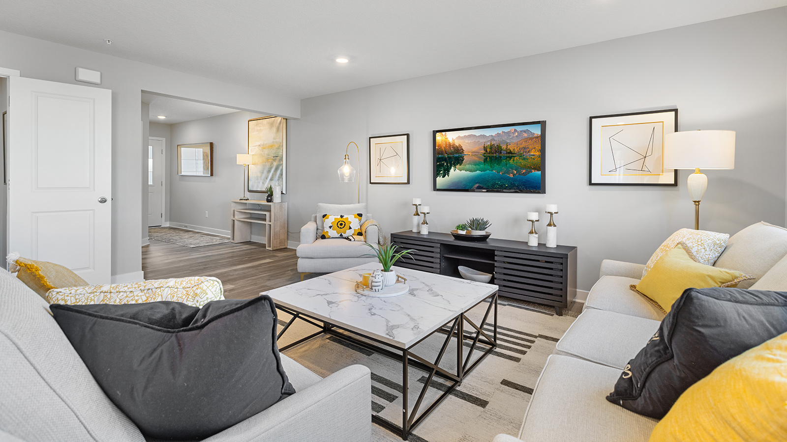 Living room area with hard flooring.