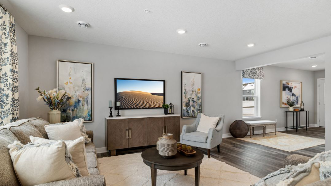 Living room area on open concept main level.