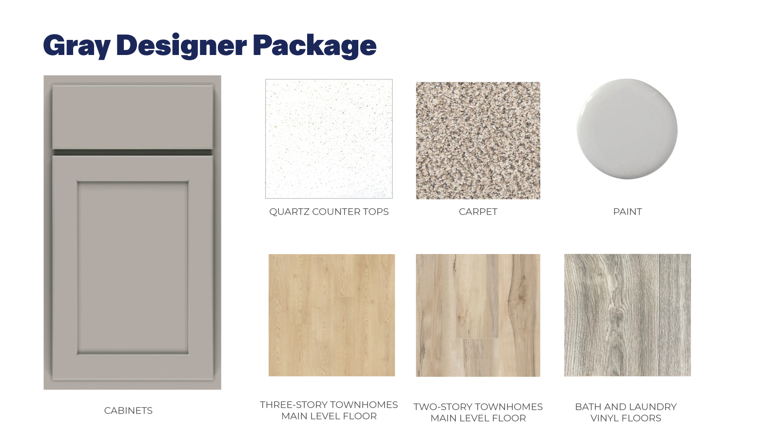 Express Townhome series interior design package with gray cabinet option.
