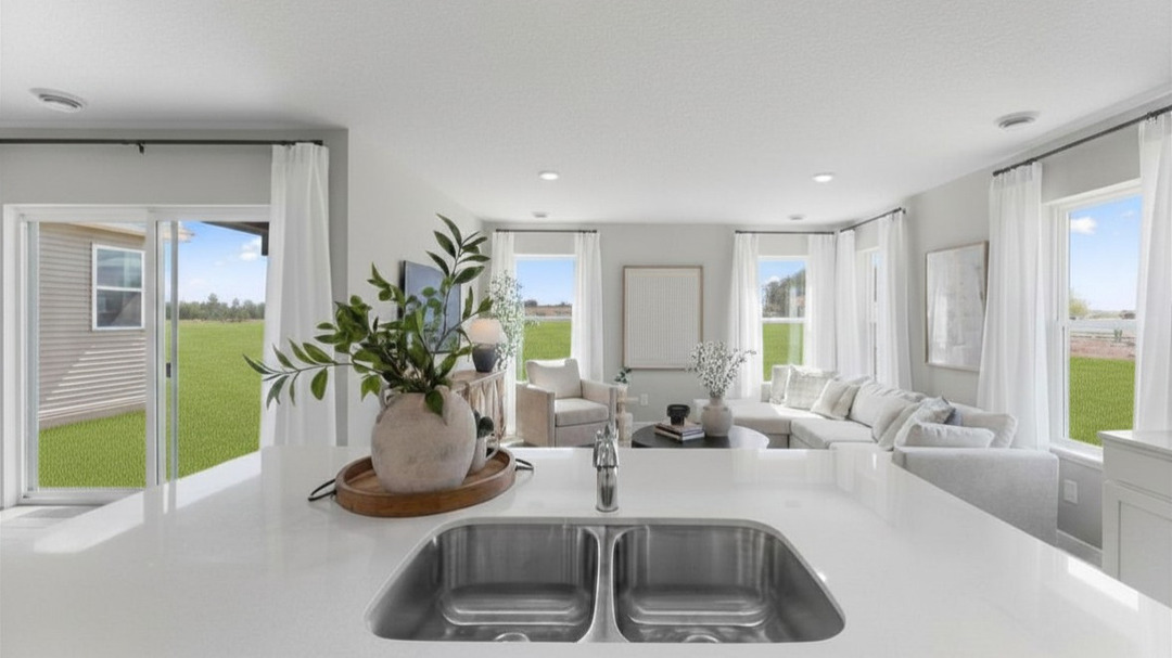 Kitchen and family room.