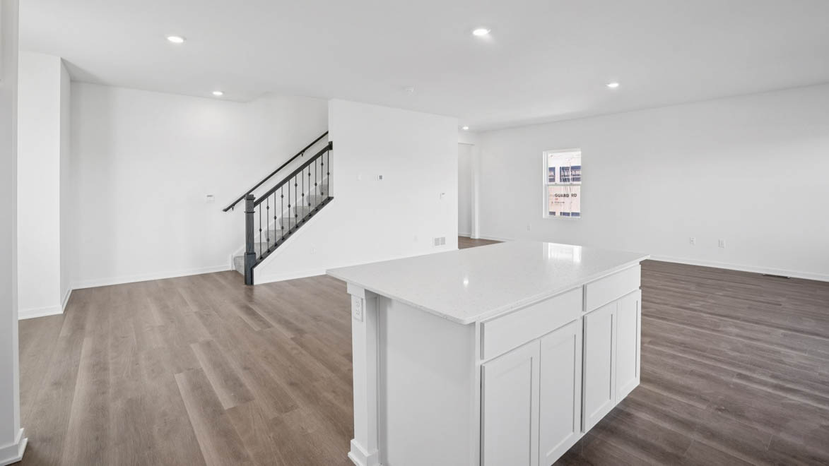 Kitchen island overlooking dining room
