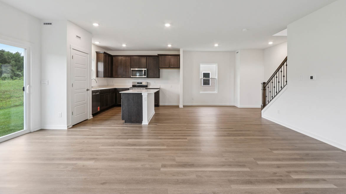 Great room dining room and kitchen flow