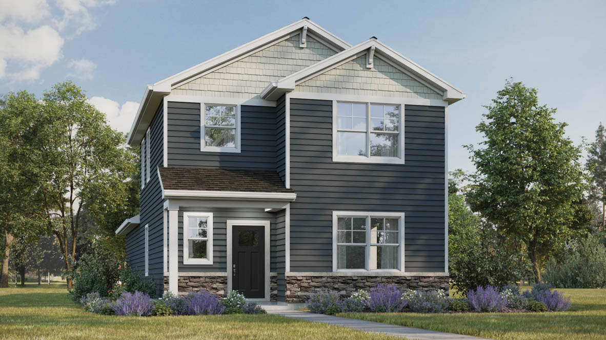 two-story rendering with stone