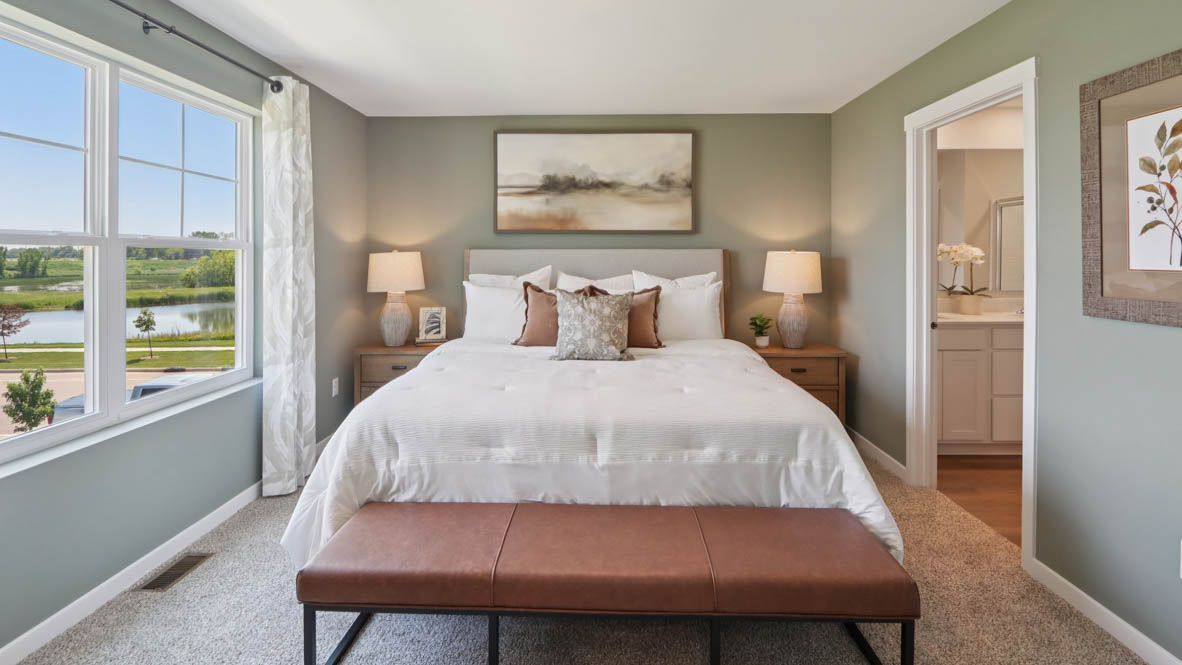 Interior bedroom with large window