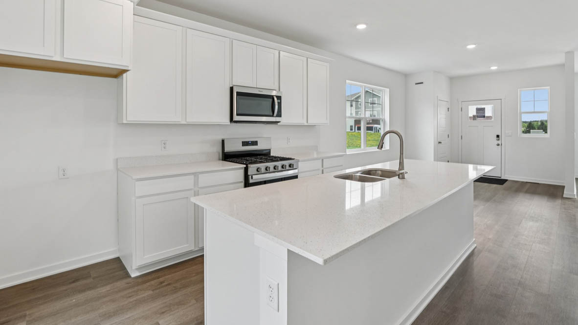 Kitchen with 42 inch cabinets and crown molding