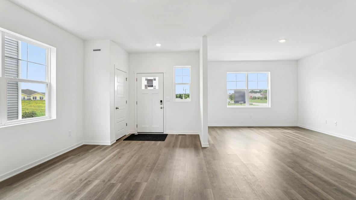 Front entrance to open concept main level living space