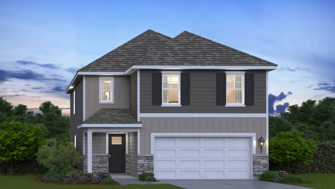 exterior rendering of sloan C3 exterior with vinyl and stone siding