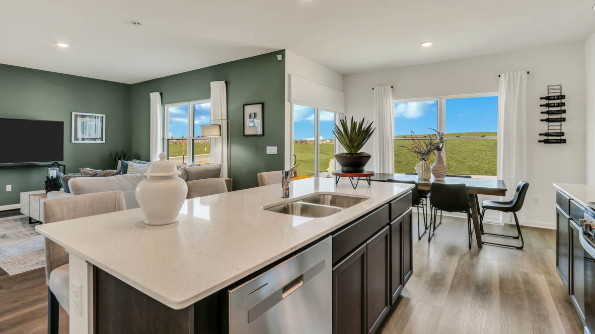 large kitchen island overlooking great room