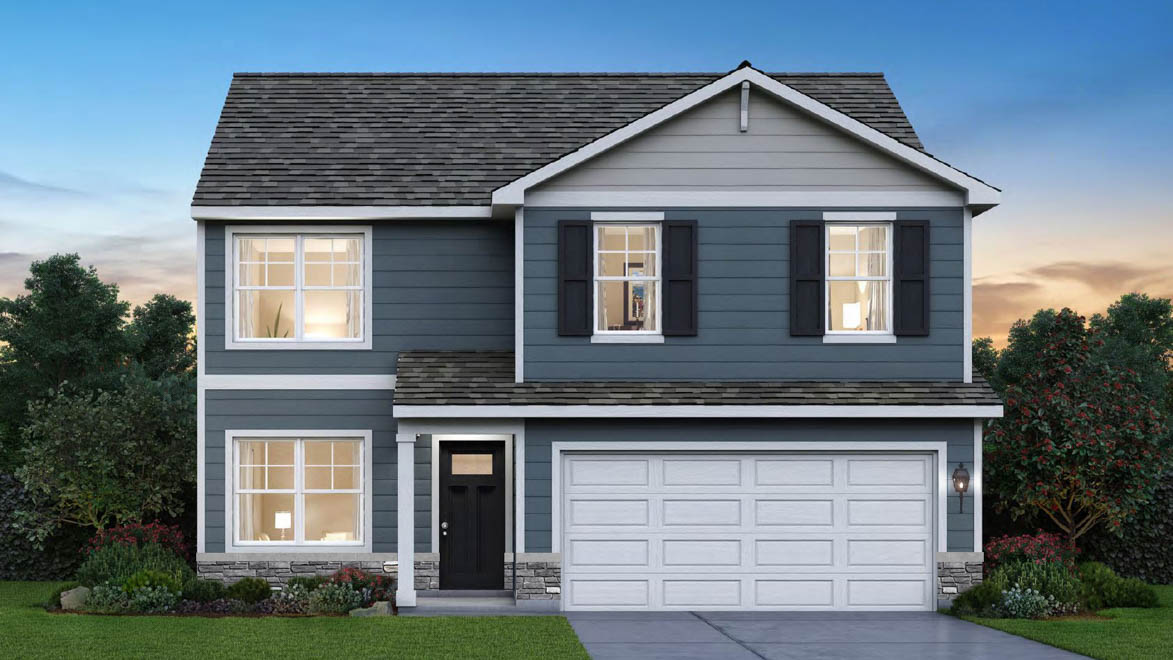 Exterior rendering of Bellamy A3 with vinyl and stone siding