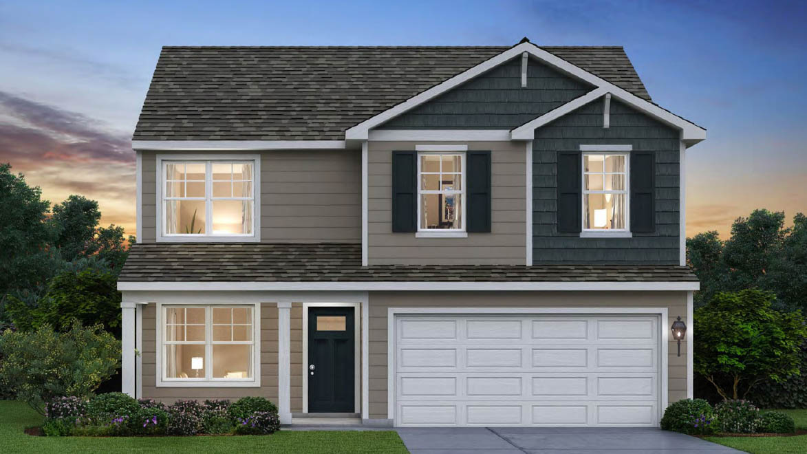 exterior rendering of Bellamy B1 with a front porch and vinyl siding