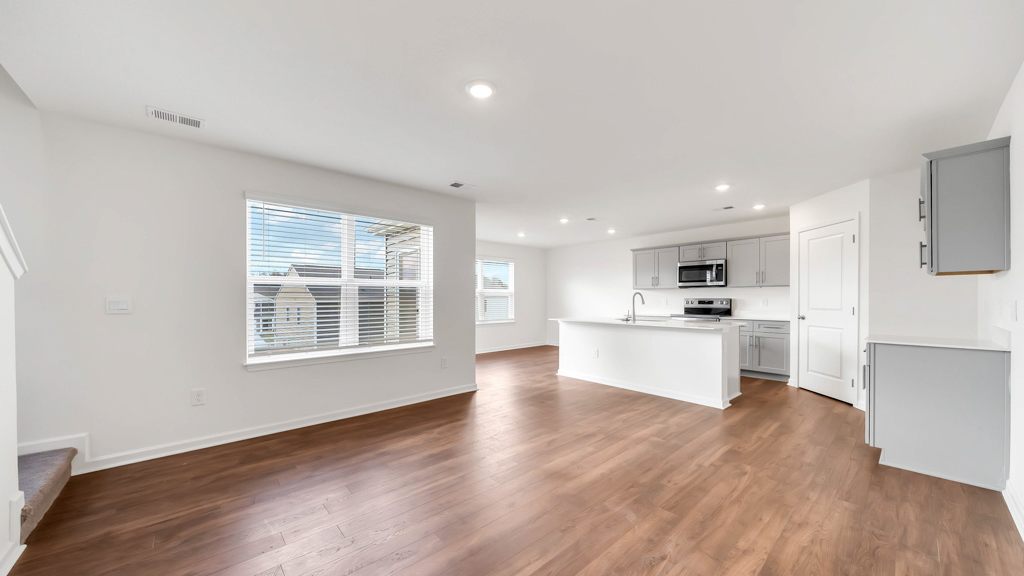Open concept kitchen, living, and dining room space